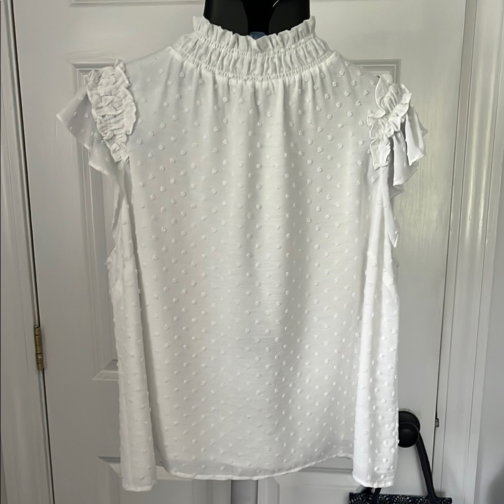 Cece White Ruffled Neck Women's Top